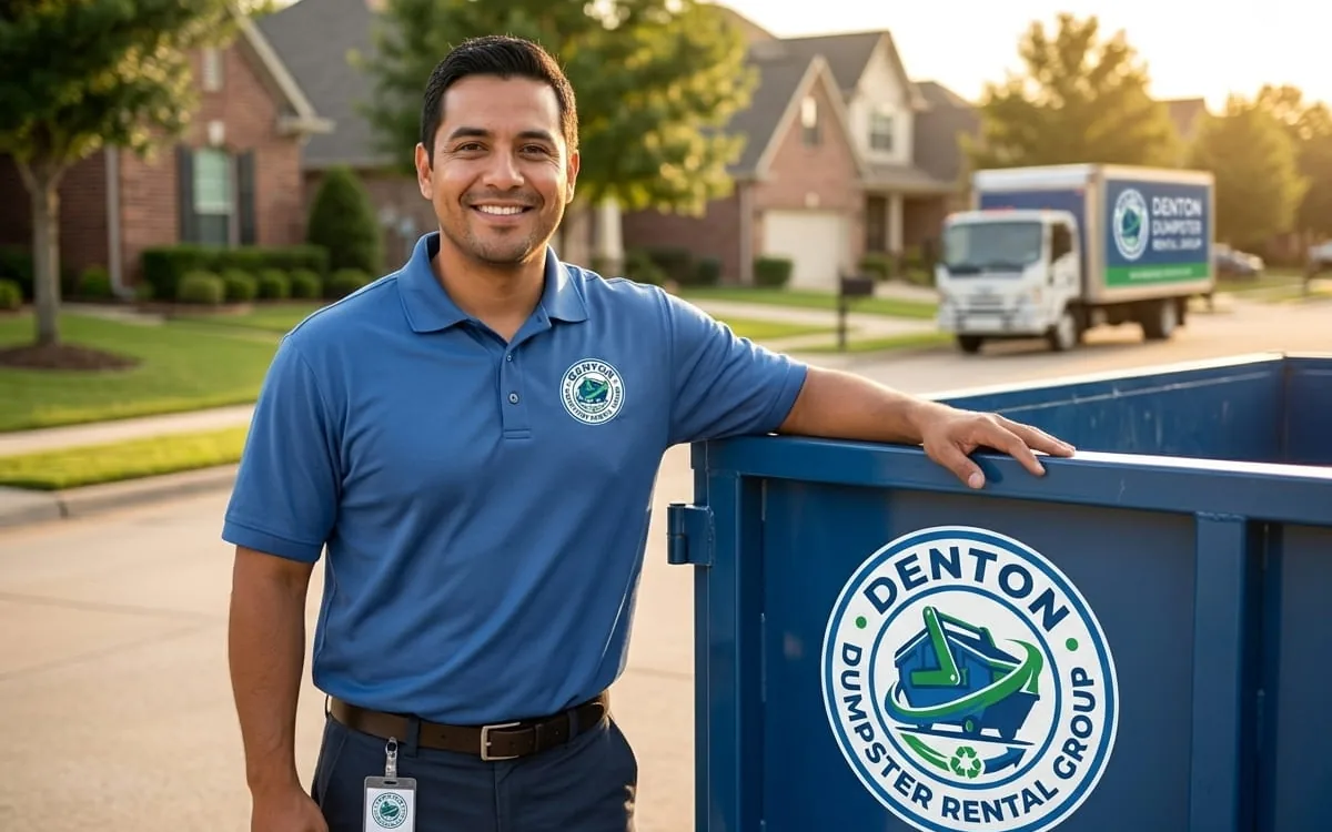 Locally owned dumpster rental company in Denton TX Denton Dumpster Rental Group container on a Denton County driveway